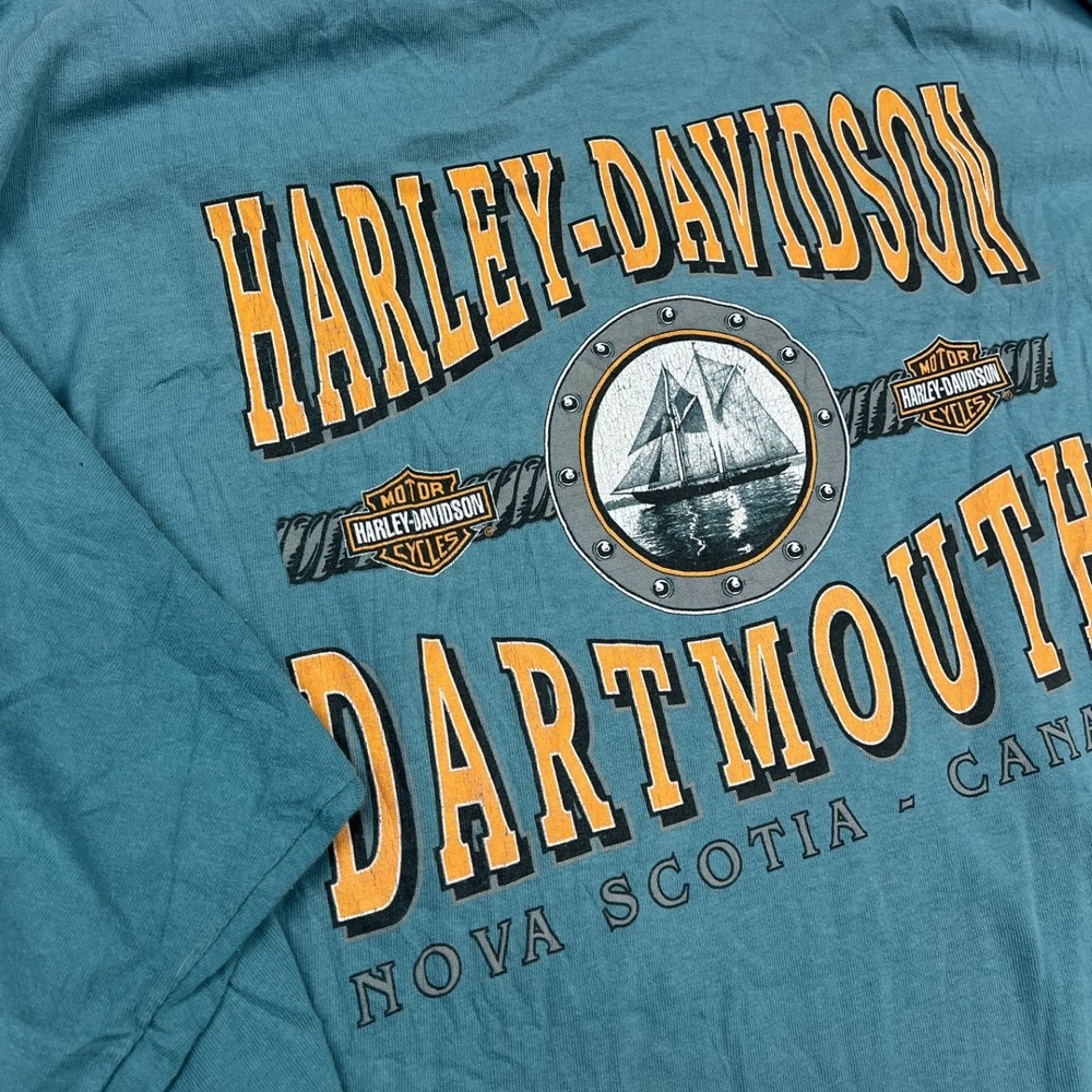 90s Harley Davidson Pocket T-Shirt Mens 3XL Teal Blue Eagle Graphic Live To Ride